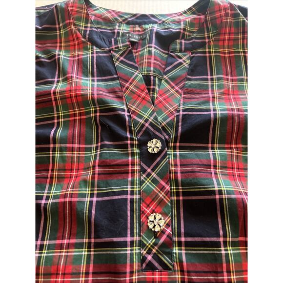 Talbots Red Tartan Plaid Shirt Sz XL Pullover Rhinestone Buttons Accent Holiday - Picture 3 of 12
